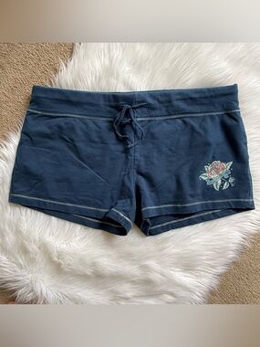 Harley-Davidson Drawstring Mini Shorts Rhinestone Rose Detail and Logo Back XL